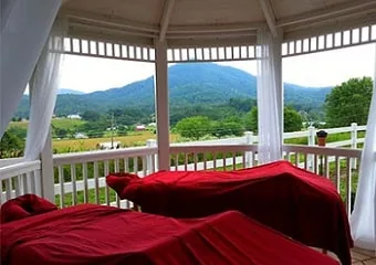Outdoor massage with mountain view
